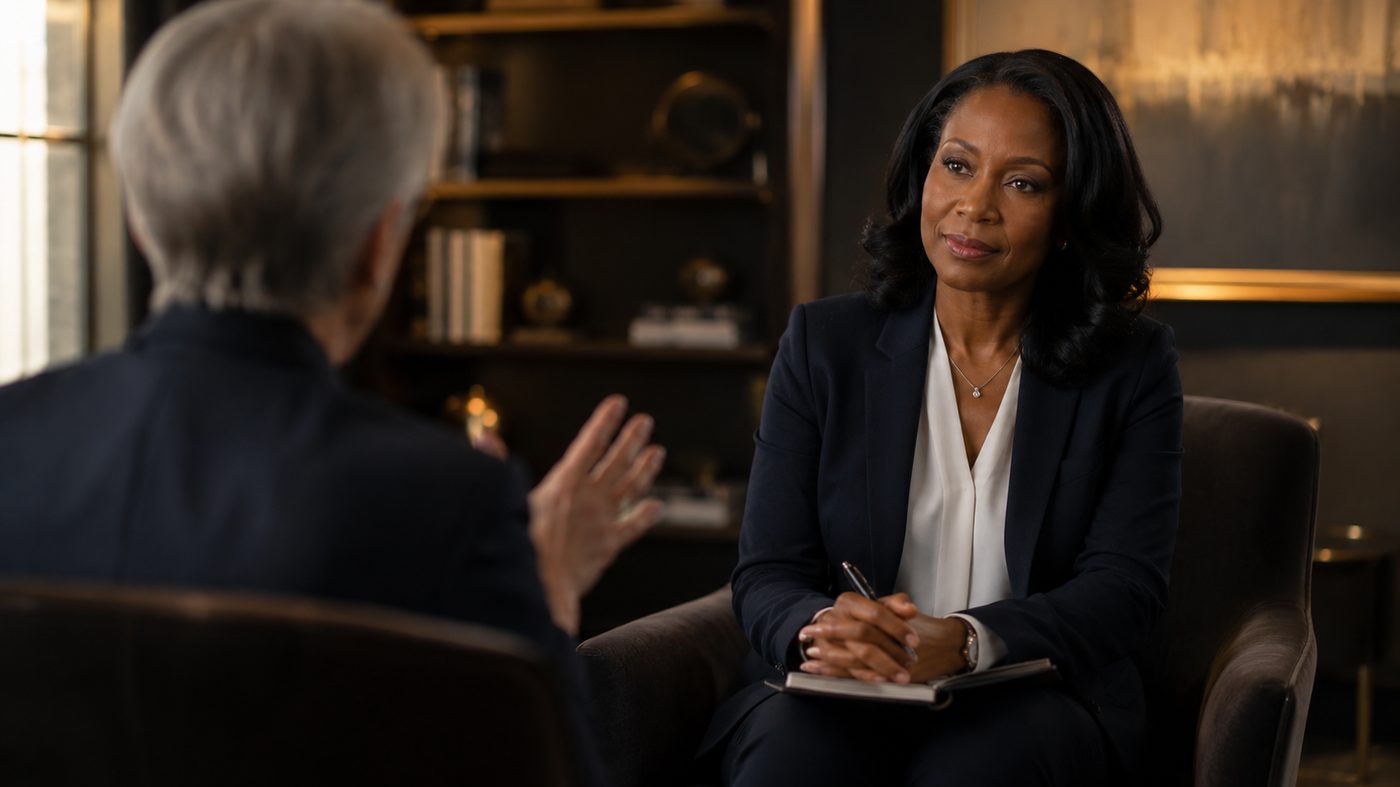 A confidential one-to-one executive coaching conversation